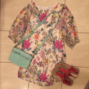 Everly floral print dress, sheer sleeves